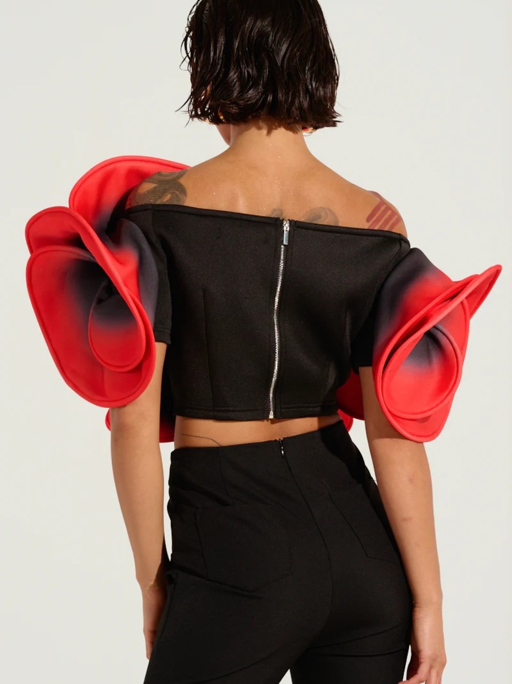 Statement Red Ruffle One-Shoulder Crop Top - Picture 8 of 8